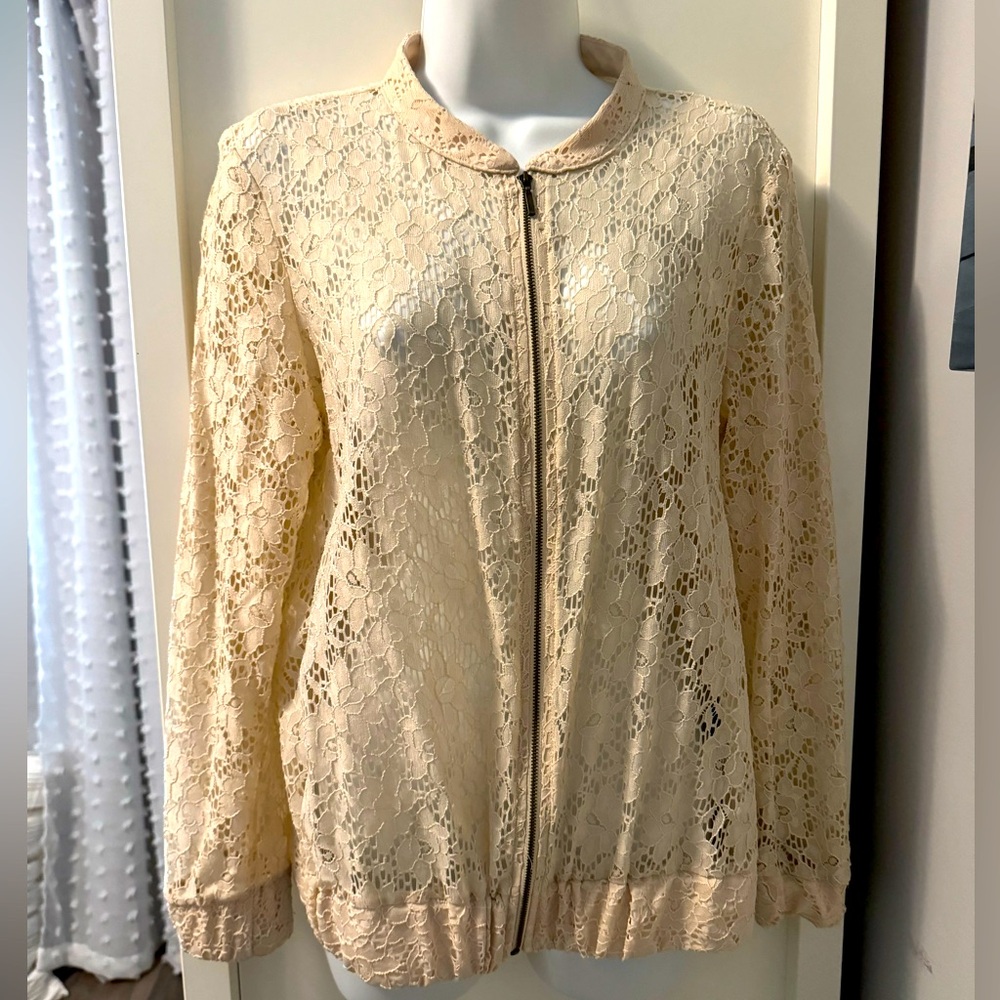 Lace Bomber Jacket - Cream